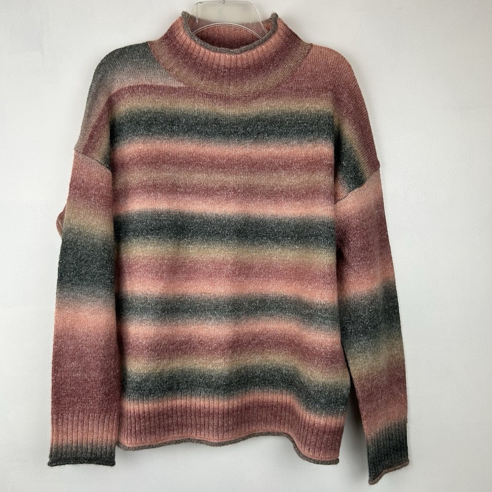 Evereve Sweater Womens M Rudy Spacedye Pullover Roll Neck Striped Cozy Warm
